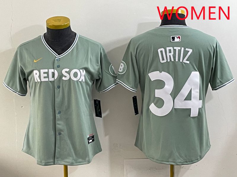 Women 2025 Boston Red Sox #34 Ortiz Green Joint Name Nike MLB Jersey style 1